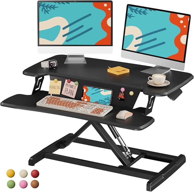 JOY worker Standing Desk Converter, 32" Height Adjustable Desk Riser, Black | Sit Stand Up Desktop Riser with Keyboard Tray & 6 Fridge Magnets, Desk Workstation Converter for Home Office Computer Laptop by JOYworker