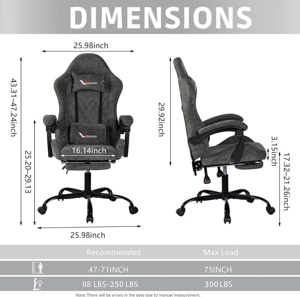 Fabric Gaming Chair for Adults, Ergonomic Computer Office Desk Chair with Footrest,Pocket Spring Cushion, Reclining High Back Silla Gamer for Home Office, Grey - Image 3