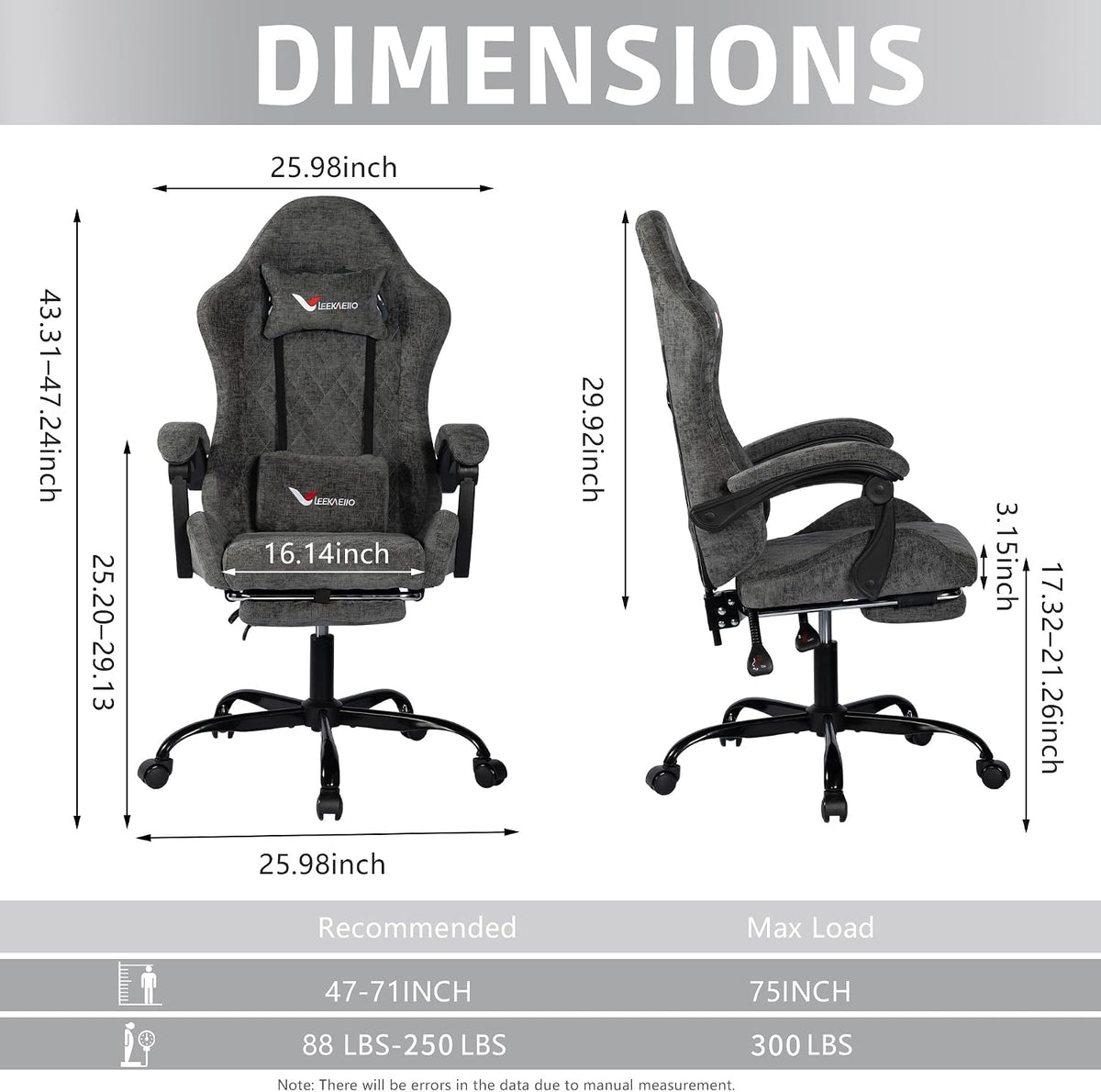 Fabric Gaming Chair for Adults, Ergonomic Computer Office Desk Chair with Footrest,Pocket Spring Cushion, Reclining High Back Silla Gamer for Home Office, Grey - Image 3