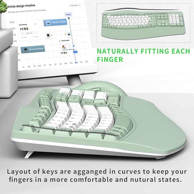 Wireless Keyboard and Mouse Combo,2.4G Ergonomic Wave Keys(Avocado Green-B) | Full Size Cordless Keyboard with Wrist Rest,3-Level DPI Ergonomic Mouse for Office and Home,Windows/Mac OS/Desktop/Laptop/PC - Image 4