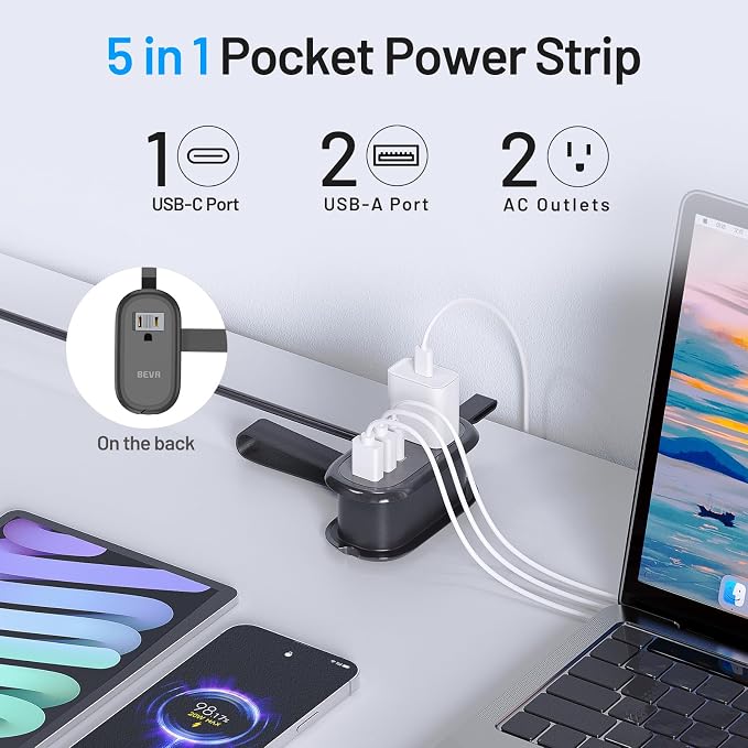 BEVA Travel Power Strip, 4FT Extension Cord, 2 Outlets PD20W USB-C Ports | PD20W Fast Charging Travel Extension Cord with USB-C Ports for Cruise Ships, Dorm, Hotel, Travel Essentials - Image 3
