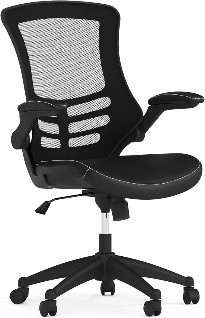 Flash Furniture Desk Chair with Wheels - Swivel Chair with Mid-Back Black Mesh and LeatherSoft Seat for Home Office and Desk by FlashFurniture