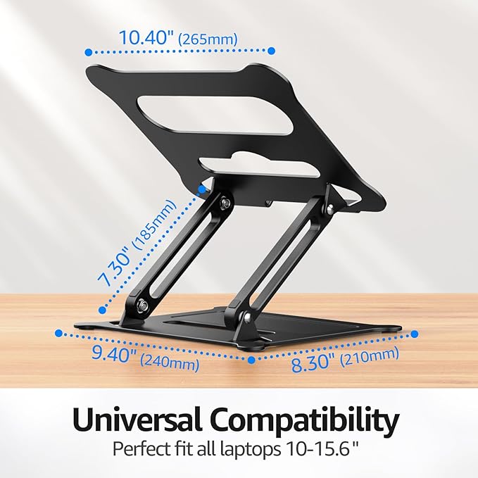 Adjustable Laptop Stand for Desk, 10-15.6“ Laptop Riser, Black | Sturdy Aluminum Foldable stand, Heat-Dissipation Design, Ergonomic Holder Fits MacBook/Dell/HP/Lenovo for Home/Office. - Image 6