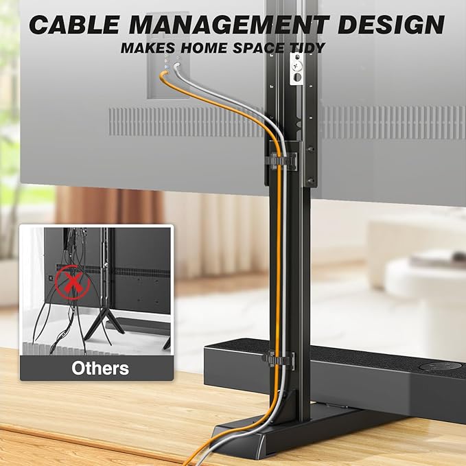 5Rcom Table Top TV Stand Universal for 35-88 Inch Flat & Curved TVs | Height Adjustable TV Mount Stand, 150lbs Load, Built-in Cable Management, Black Finish - Image 7