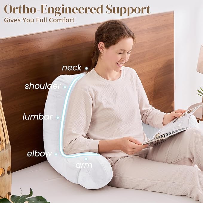 Sasttie Reading Pillow for Bed, Back Pillow for Sitting Up, White | 21" Backrest Support Cushion for Couch, Sofa, and Floor, Dorm Essentials, OEKO-TEX, Adjustable Down Alternative Fill - Image 4
