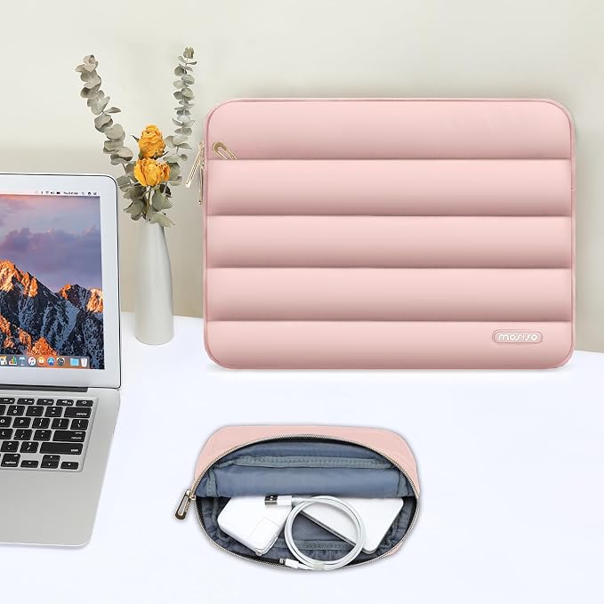 MOSISO Laptop Case 13.3 inch,13-13.3 inch Puffy Laptop Sleeve Carrying Case | Compatible with MacBook Neo/Air 13.6/Pro 13/14, HP Dell ASUS Lenovo, Polyester Horizontal Bag with Small Case, Pink - Image 5