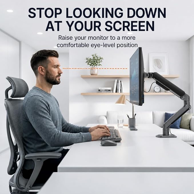 3IDEE FlexiLite Single Monitor Arm Desk Mount for 17-32" Screens, Holds up to 20 lbs, Slim Aluminium Design, Fully Adjustable & Flexible, Quick Box to Desk Setup, Clamp/Grommet Base, VESA 75/100 - Image 6