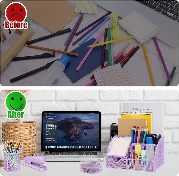 13-in-1 Office Desk Organizer Set for Back to School Supplies Accessories | Organizer Set with Stapler and Tape Dispenser, Pen Holder, Scissors, Ruler, Hole Punch, 2 Pens & More Desk Supplies - Image 9