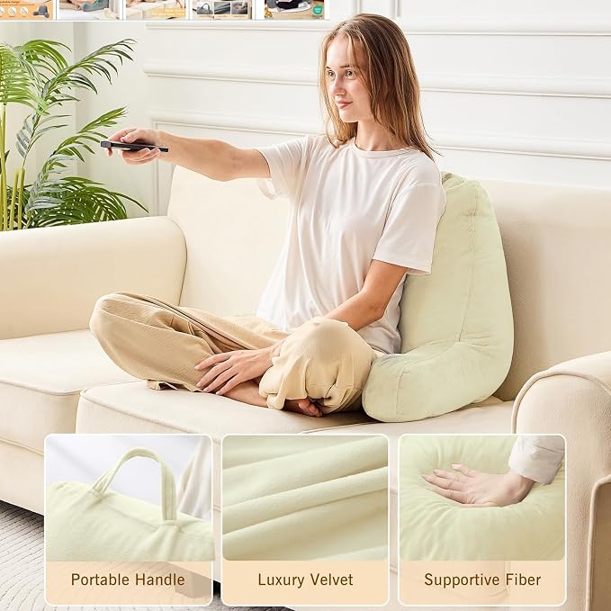 Sasttie Reading Pillow for Bed, Back Pillow for Sitting Up, Cream | 18" Backrest Support Cushion for Couch, Sofa, and Floor, Dorm Essentials, OEKO-TEX, Adjustable Down Alternative Fill - Image 3