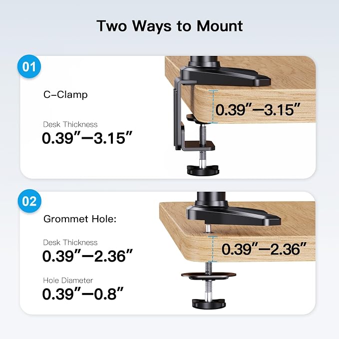 HUANUO Triple Monitor Mount for 17 to 32 inch Screens, Adjustment Gaming Triple Monitor Stand with Swivel, Tilt, Rotation, Clamp & Grommet Kit - Image 8