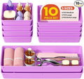 10 Pack Large Size Plastic Drawer Organizers Set, 3 Sizes Desk Drawer Organizer Trays, Storage Bins for Vanity, Makeup, Bathroom, Kitchen Utensils and Office (Purple) by Unknown