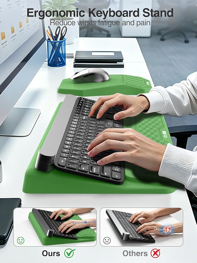 Ergonomic Wrist Rest with Keyboard Stand and Mouse Pad for Easy Typing | Keyboard Holder with Storage Slot, Mousepad for Carpal Tunnel Pain Relief with Massage Bulge and Slow Rebound Memory Foam - Image 2