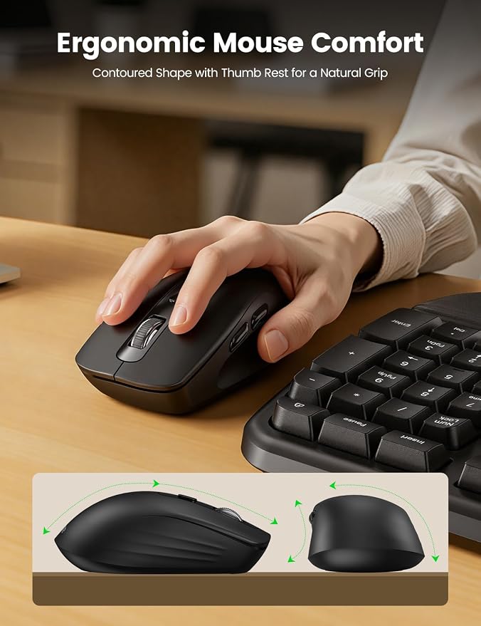 Ergonomic Wireless Keyboard and Mouse Combo, 2.4G Full Size Wave Key Board with Cushioned Palm Rest, Natural Typing, 3 DPI Adjustable Mouse, USB-A & C for Computer/Laptop/Mac/Tablet - Sablute MA31 | Memory Foam Leather Wrist Rest, Stable 2.4GHz Wireles... - Image 8