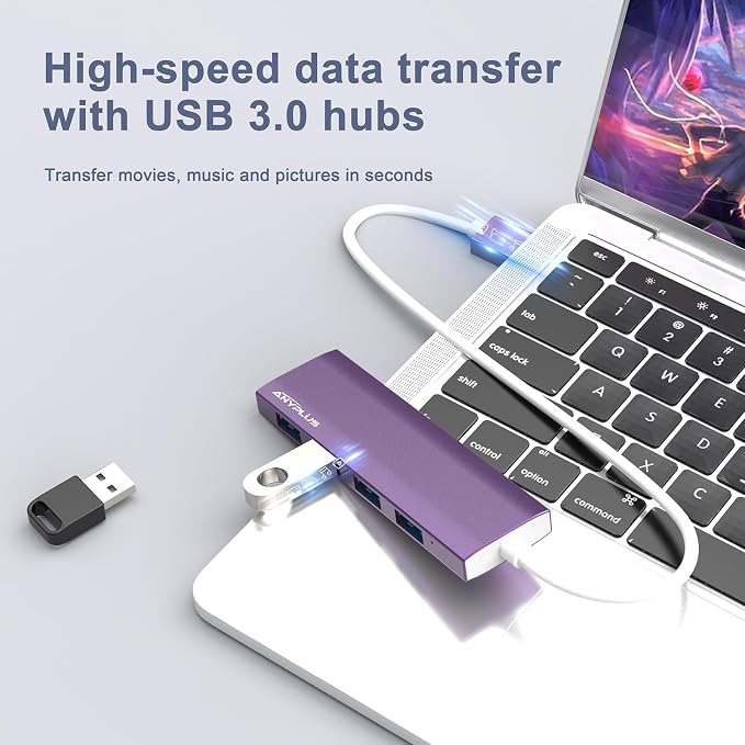 USB Hub, USB 3.0 Hub Aluminum Alloy Ultra Slim USB Splitter, Portable 4 Port USB Extender, USB Hub for Laptop, PC, MacBook, iMac, Surface Pro, Mac Pro, Flash Drive, XPS 【Purple】 - Image 4