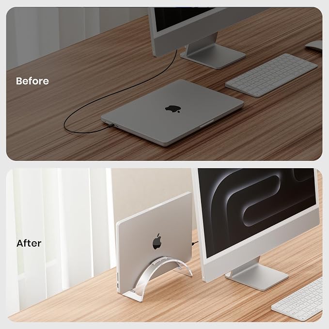 Acrylic Vertical Laptop Stand for Desk,Acrylic Invisible Desktop Notebook Dock,Vertical Laptop Holder Space-Saving Organizer for All MacBook, Surface, Samsung, HP, Dell - Image 4