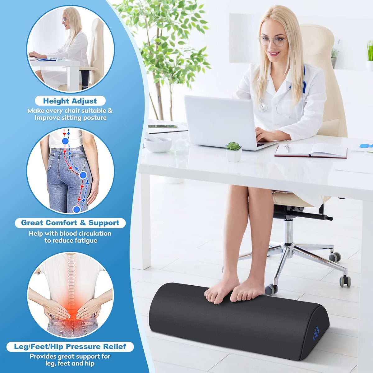 Foot Rest Ergonomic Pillow for Under Desk at Work, Grey/X-Large - Image 4