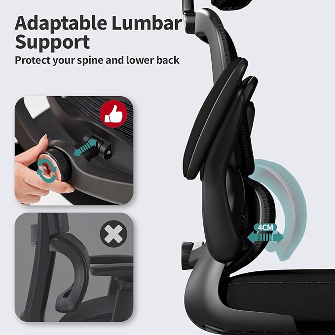 TRALT Office Chair Ergonomic Desk Chair - Gaming Chair with Lumbar Support | 330 LBS Home Office Desk Chairs with Headrest, Reading Chair with Flip-up Armrests, Comfortable Computer Chairs (1, Black) - Image 3