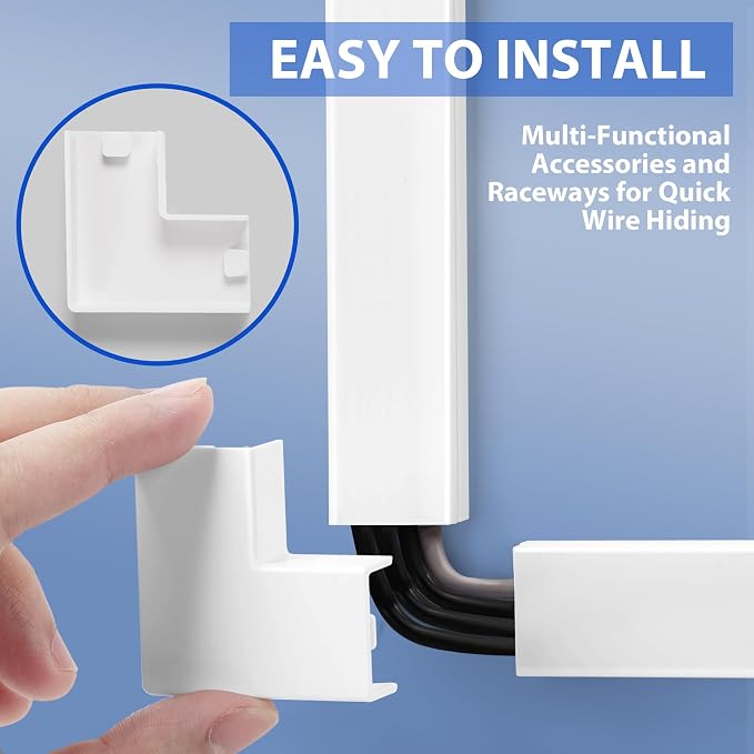 157in Cord Covers for Wires on Wall, Large Wall Wire Hider Kit, White | Large Cord Hider for Wall Mount TV, Cable Covers for Cords on Wall, Hide Cords Wall Mounted TV, 10 x L15.7in W1.54in H0.74in - Image 3