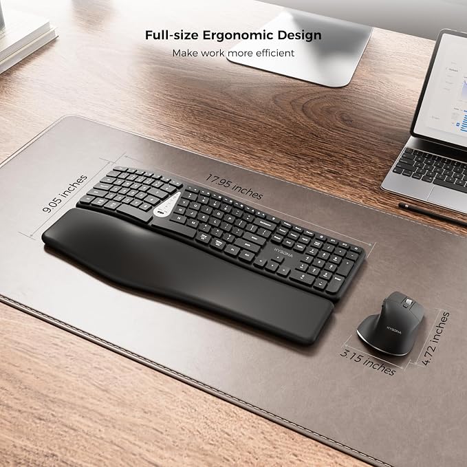 Ergonomic Keyboard Mouse Wireless Combo, Full Size Bluetooth Split Keyboard with Wrist Rest, 4 Level DPI Ergo Mouse for Windows Mac OS Computer, Black - Image 7