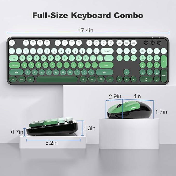 MOFII Wireless Keyboard and Mouse Combo, 2.4GHz Retro Typewriter Keyboard Full Size, Cute Wireless Mice, USB Dongle Plug and Play, for Laptop, PC, Desktop, Windows (Black Green Gradient Color) - Image 7