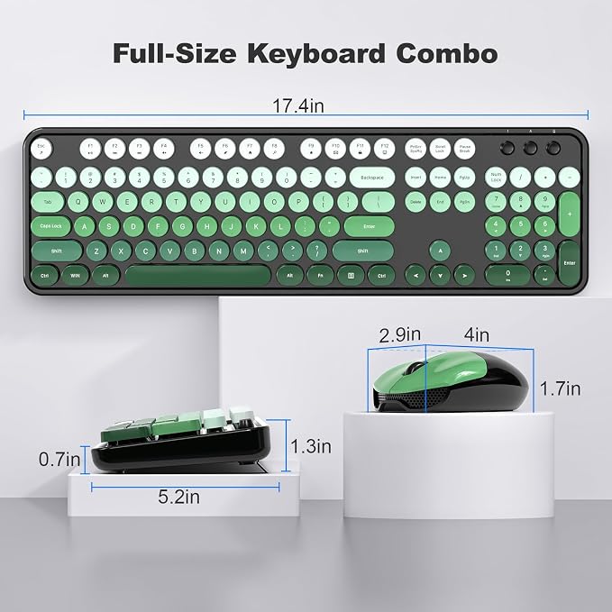 Wireless Keyboard and Mouse Combo, 2.4GHz Retro Full-Size Typewriter Keyboard with Number Pad and Wireless Mouse for PC/Laptop/Desktop/Windows (Black Green) - Image 7