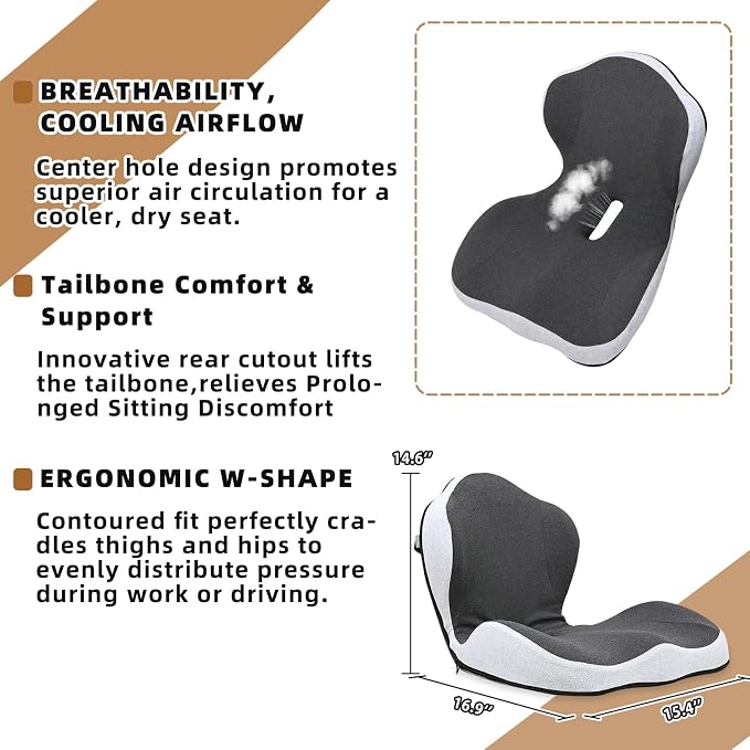Dual-Layer Memory Foam Car Seat Cushions for Driving, with Lumbar Support | Ergonomic Truck Seat Cushion & Office Chair Cushion for Wheelchair, Gaming Chair & Sofa,Memory Foam Seat Cushion - Image 5