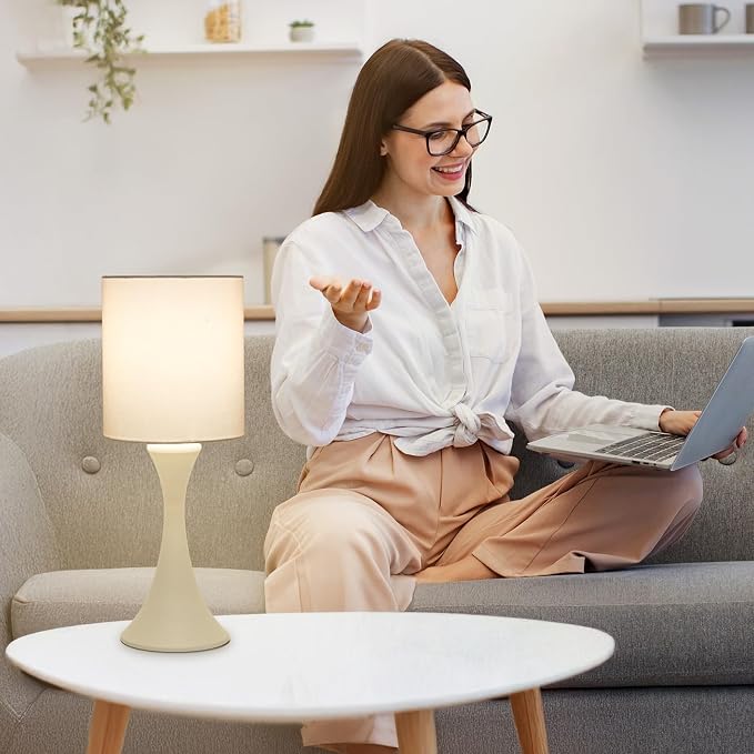 Dimmable Table Lamp, 3 Way Touch Control Desk Lamp, Small Bedside Light | Nightstand Lamp with Beige Shade and Cream Base, Reading Lamp for Living Room, Bedroom, Dorm, Office, 3000K LED Bulb Included - Image 5