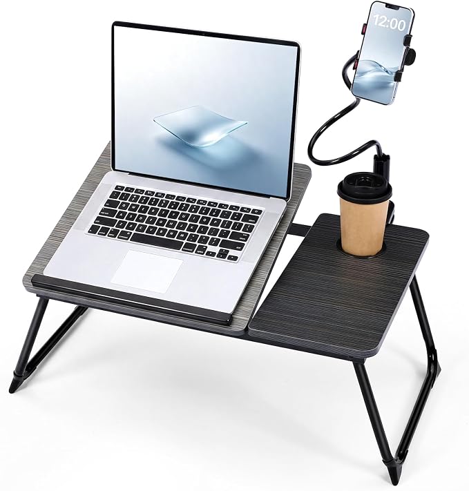 Nuanchu Black Gold Thread 2 Pcs 23.6 in Laptop Desk for Bed with Adjustable Stand, Lap Desks for Adults, Bed Tray with Drawer & Phone Holder, Dorm Room, College Dorm (5 Gears) - Image 8