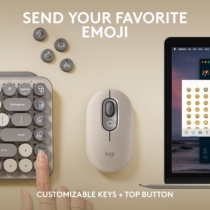 Logitech POP Keys + POP Mouse - Wireless Keyboard and Bluetooth Mouse Combo with Typewriter-Style Mechanical Keys, Emoji Features, Cute Compact Design - Mist - Image 2