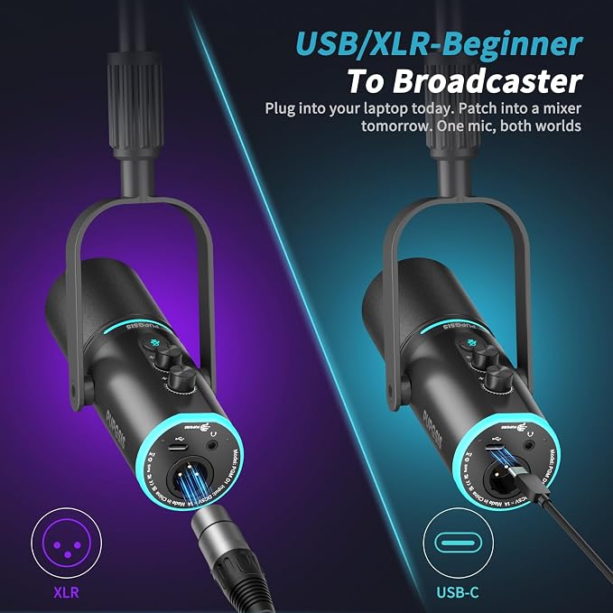 PUPGSIS Podcast Dynamic Microphone, XLR/USB Recording PC Microphones for Broadcast, Podcast, Recording, Gaming & Streaming, Studio Mic with Mute, Headphone Jack, Monitoring Volume Control, Windscreen - Image 6