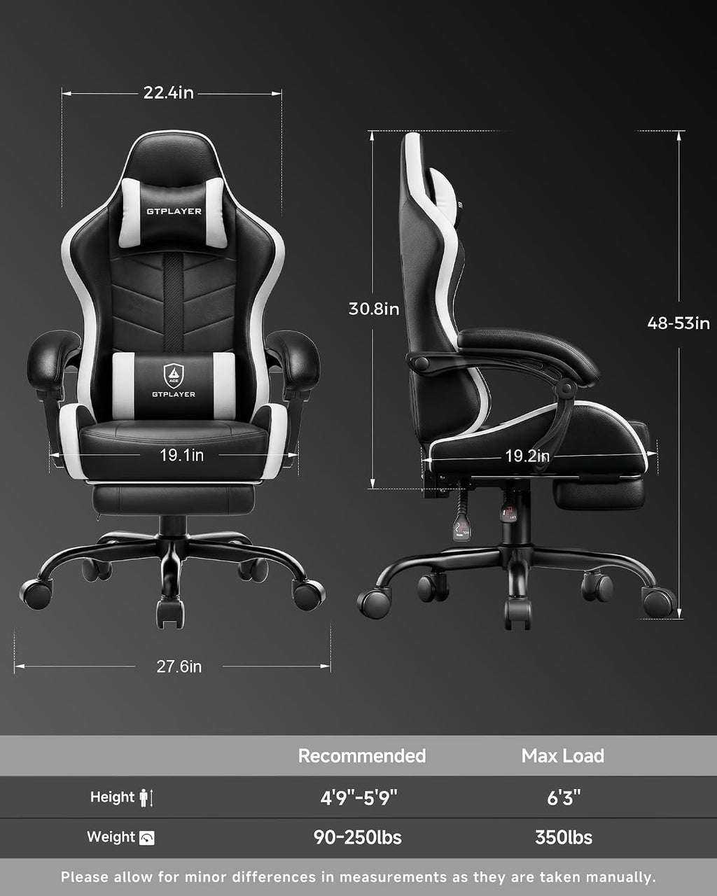 GTPLAYER Gaming Chair, Computer Game Chair for Adults, White - Image 3