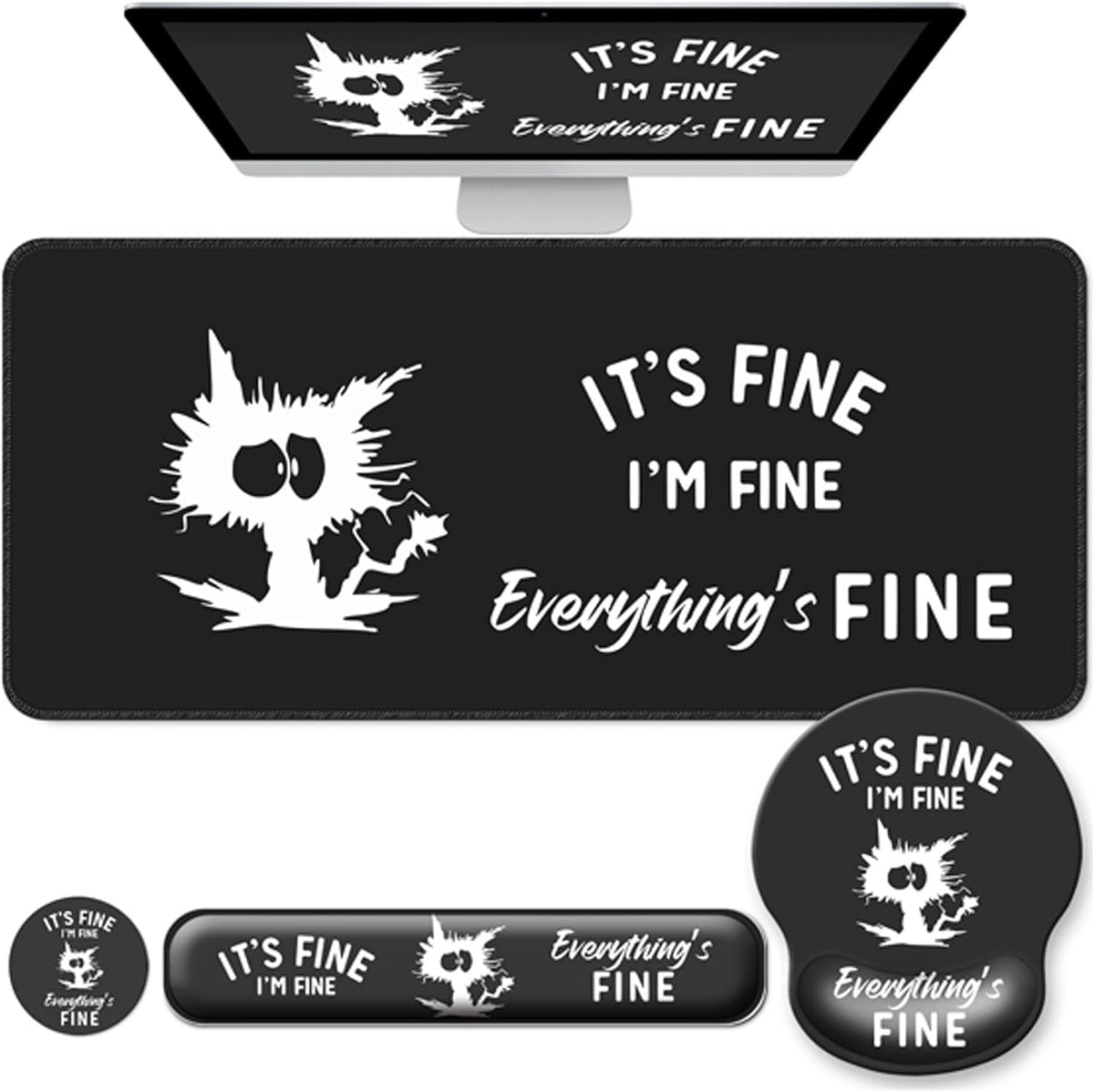 Desk Mat Set Keyboard and Mouse Pad with Wrist Rest Support by VINEBURY