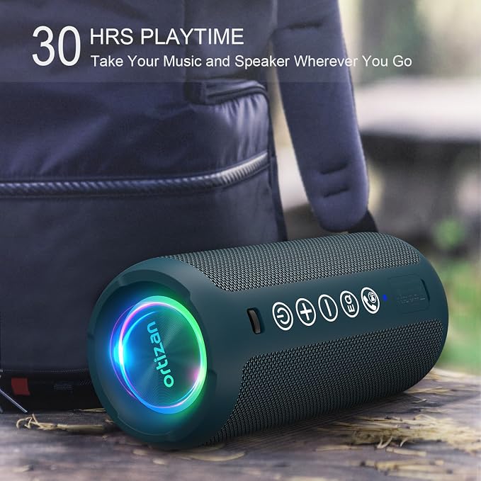 Ortizan Portable Bluetooth Speaker, IPX7 Waterproof, Wireless, Dark Blue | Deep Bass, Bluetooth 5.3, LED Lights, Wireless Stereo Pairing, 30H Playtime, for Home/Outdoor/Party/Beach, Birthday Gift - Image 4