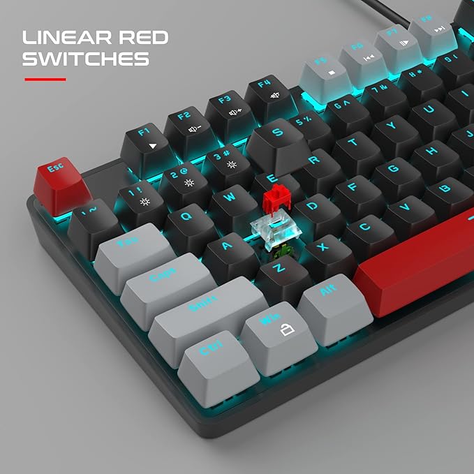 MageGee Mechanical Gaming Keyboard, 104 Keys Blue Backlit Keyboards with Red Switches Double-Shot Keycaps, USB Wired Mechanical Computer Keyboard for Laptop, Desktop, PC Gamers(Gray & Black) - Image 2