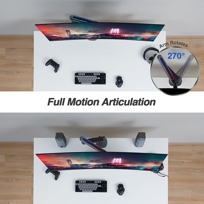 AVLT Single 27”-45” RGB Gaming Monitor Arm Desk Mount - Dark Gray | 20 Lighting Modes Touch Button Control Fits Flat/Curved/Ultrawide Screens Height Swivel Tilt Rotation Adjustable Stand - Image 6