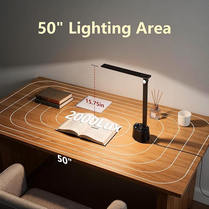 BOHON Small Desk Lamp with USB C Charging Port 5 Colors Stepless Dim Black | Reading Light Space-Saving Rotating Head Desk Lamp for Home Office College Dorm Room Bedside Table Bedroom - Image 7