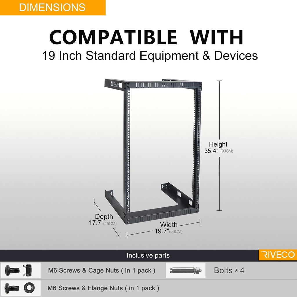 18U 19" Wall Mount Server Rack – 17.7" Deep 2 Post Open Frame Cabinet Easy Assembly Firm Constructed Shelf for Internet/Network/AV/Data Home Equipment/Patch Panel Heavy Duty Light Weight Black - Image 5