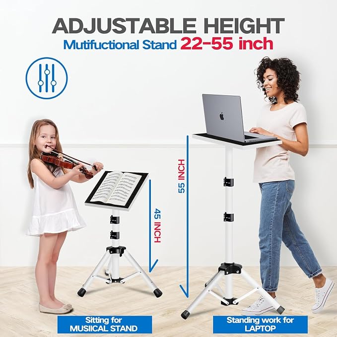 Projector Stand, 22 to 55 Inch Laptop Stand,Projector Tripod with Phone Holder,Tripod for Projector,DJ Equipment,Projector Stand for Outdoor Movies,Office, Home, Stage or Studio (White) - Image 2