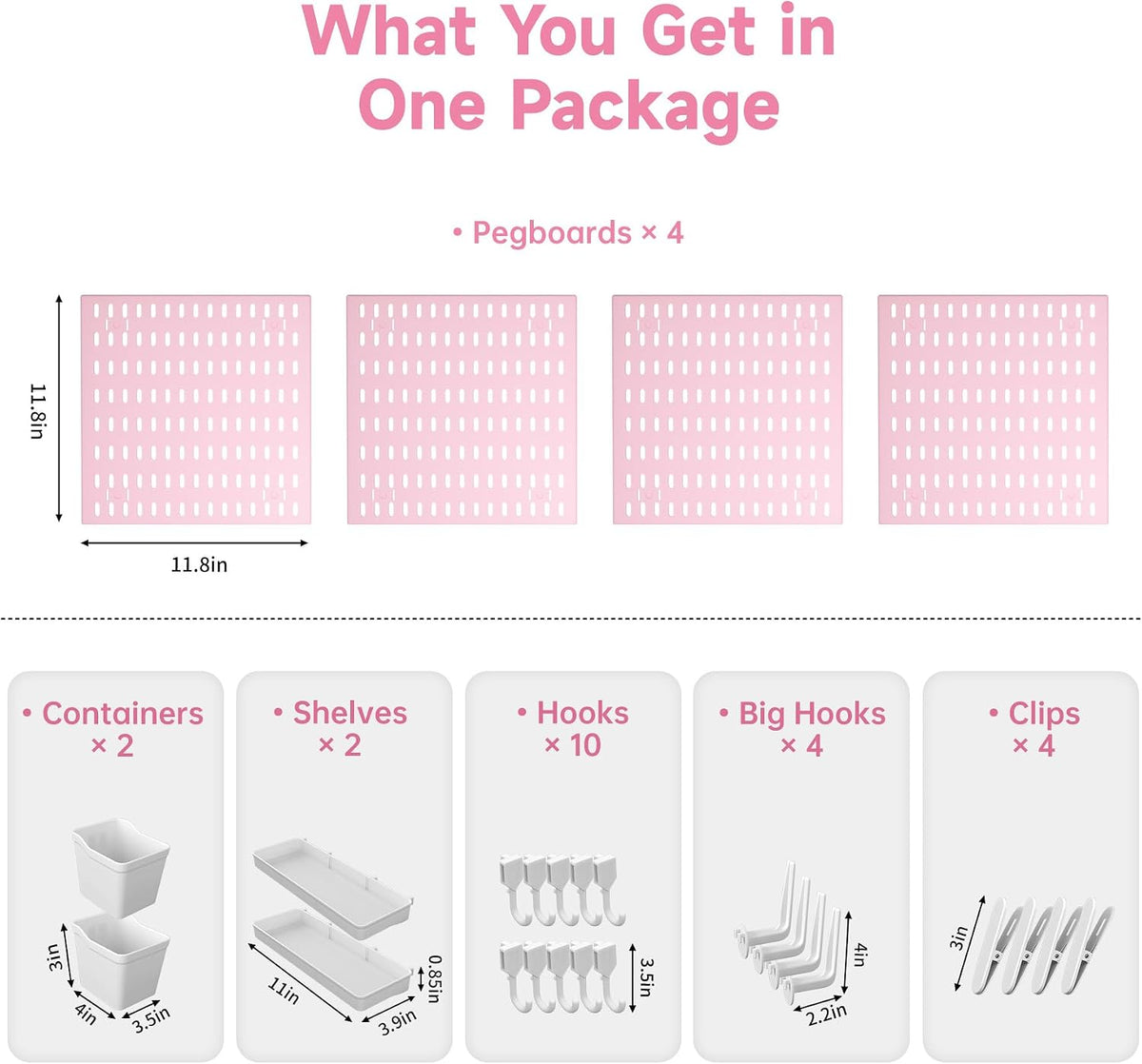 4 Pack Pink Pegboard Panels Kit Wall Organizer and 22 Accessories - Image 3