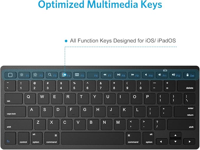 OMOTON Ultra-Slim Bluetooth Keyboard for iPad,iPad Pro/Air/Mini,iPhone | Stable Wireless iOS Keyboard with 12 Multimedia Keys, Portable Size for Office, Business, Travel, School, Black - Image 6