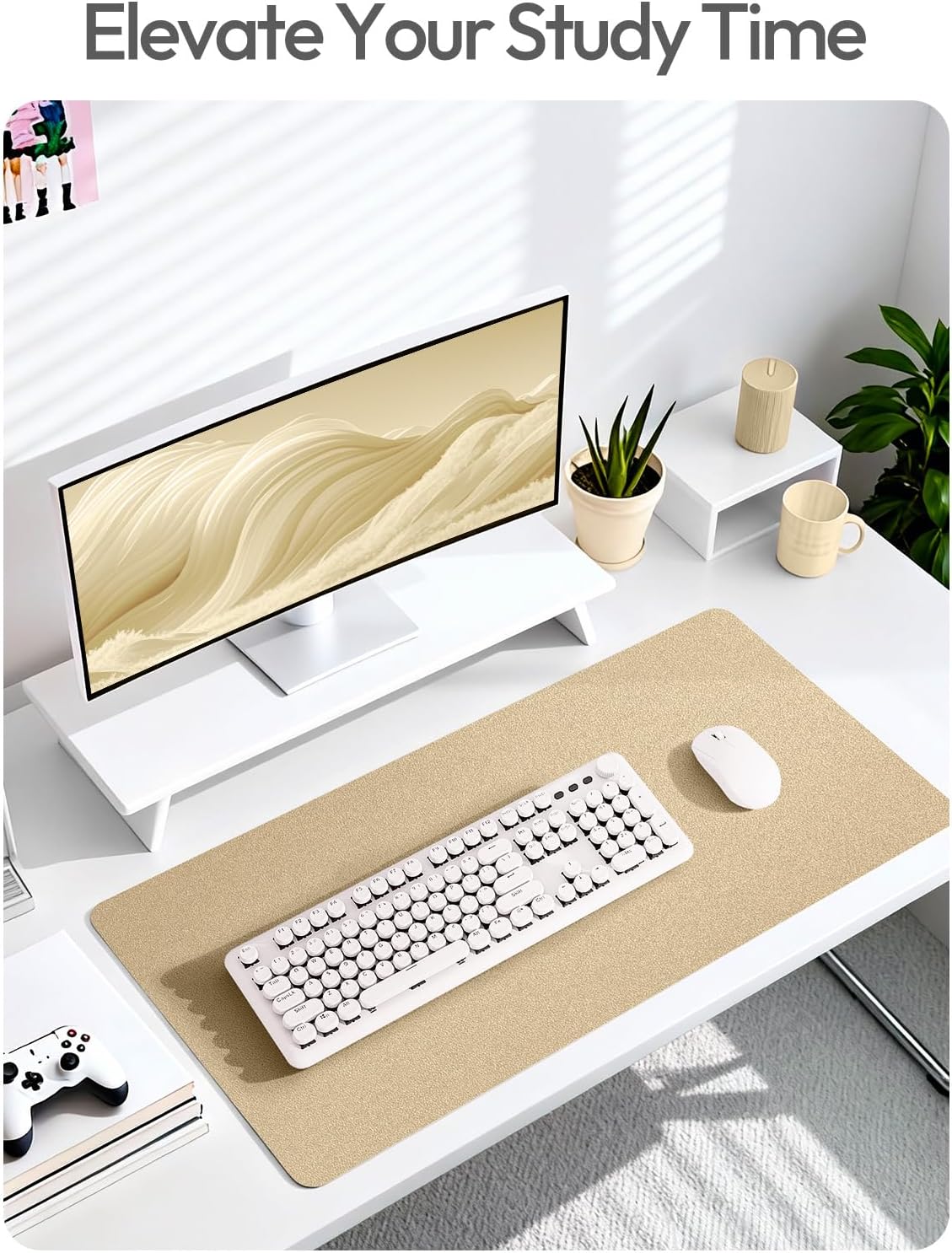 YSAGi Leather Desk Pad Protector, Office Desk Mat, Large Mouse Pad, Non-Slip PU Leather Desk Blotter, Laptop Desk Pad, Waterproof Desk Writing Pad for Office and Home (Gold, 31.5" x 15.8") - Image 2