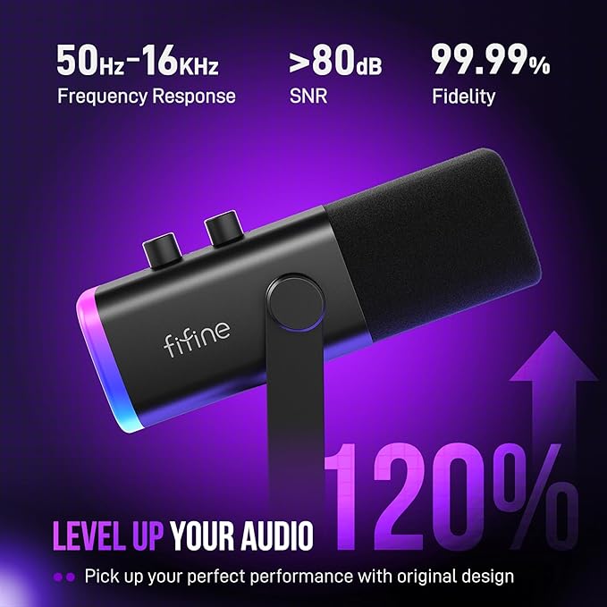 FIFINE AmpliGame AM8T XLR/USB Gaming Microphone Set, Dynamic PC Mic | Streaming RGB Mic Kit with Boom Arm Stand, Mute Button, Headphones Jack, for Podcasting Recording Vocal Voice-Over - Image 3
