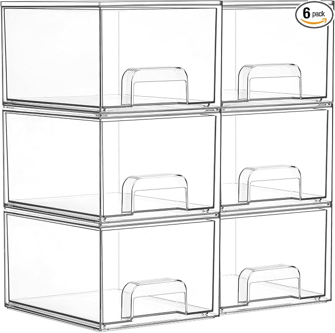 Vtopmart 6 Pack Small Clear Stackable Storage Drawers for Desk, Countertop | Bathroom Makeup Accessories Organizer, Plastic Bins For Desk, Vanity, Undersink, Medicine Cabinet ,Home Organization by Vtopmart