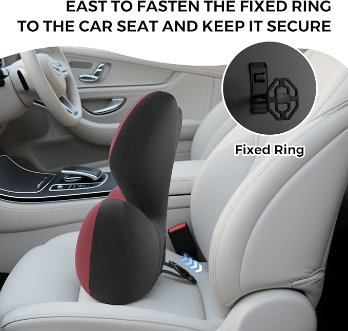 BEBAS Ergonomic Memory Foam Lumbar Support Pillow for Car, Red | Zoned Pressure Relief for Back Support, Lumbar Cushion with Fixed Ring, Breathable Washable Cover, Fits for Driving & Office - Image 6