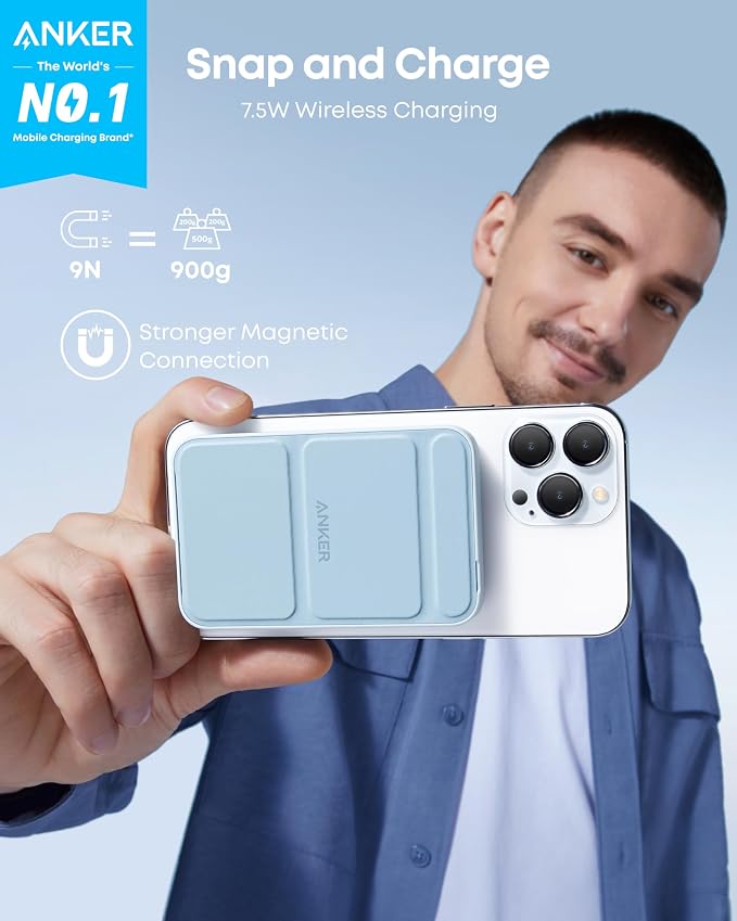 Anker 622 Magnetic Battery (MagGo), 5,000mAh Foldable Magnetic Wireless Portable Charger with Stand and USB-C Port (On The Side), Magsafe-Compatible for iPhone 16/15/14/13 Series (Pack of 2) - Image 2