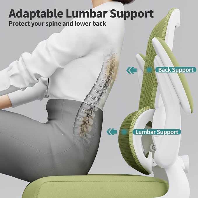 TRALT Office Chair - Ergonomic Desk Chair with Adjustable Lumbar Support, Mesh Computer Chair, Executive Chair for Home Office Comfortable Lumbar Support (1, White Green) - Image 6