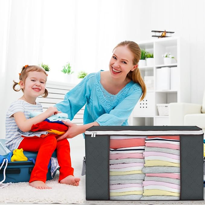 90L Large Storage Bags, 2 Pack Clothes Storage Bins Closet Organizers | Foldable Storage Containers, with Reinforced Handle, for Clothing, Blanket, Comforters, Bed Sheets, Pillows and Toys - Image 7
