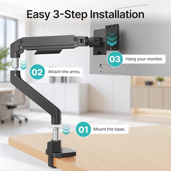 Heavy Duty Single Monitor Arm for 17-49 Inch,Holds 44 lbs, Black | Ultrawide Monitor Mount, Adjustable Gaming Desk Mount for 75/100 Vesa Mount - Image 7