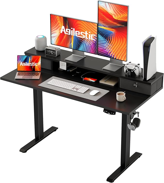Agilestic 48 x 24 Inches Electric Standing Desk with 2 Storage Drawers, Adjustable Height Sit and Stand Computer Table with Splice Board, Black | Electric Height Adjustable, 2 Storage Drawer, Monitor Stand, Sturdy Steel Frame, Memory Presets, Hooks, 15... by Agilestic