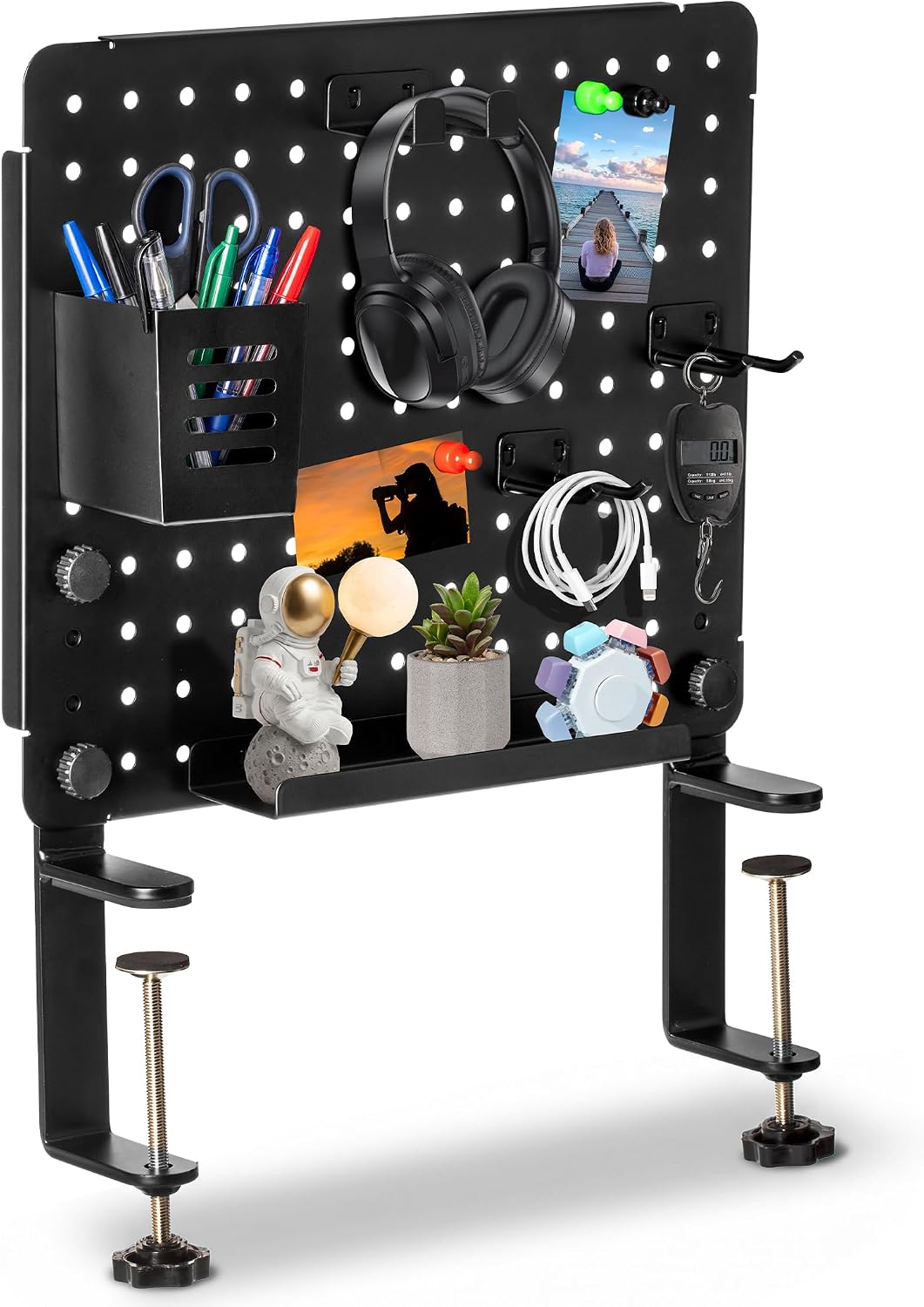 Clamp On Desk Pegboard, Desk Organizer, Tool-Free, Black Steel LINEWISE by LINEWISE